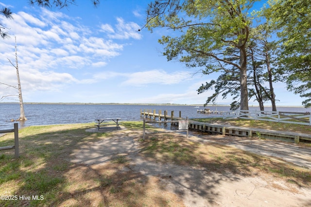 view of dock featuring a water view