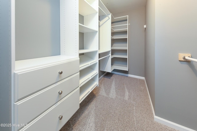 spacious closet with dark colored carpet
