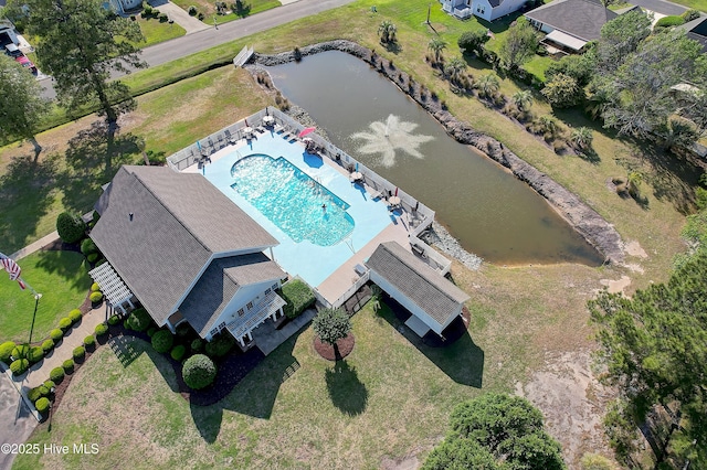 bird's eye view featuring a water view