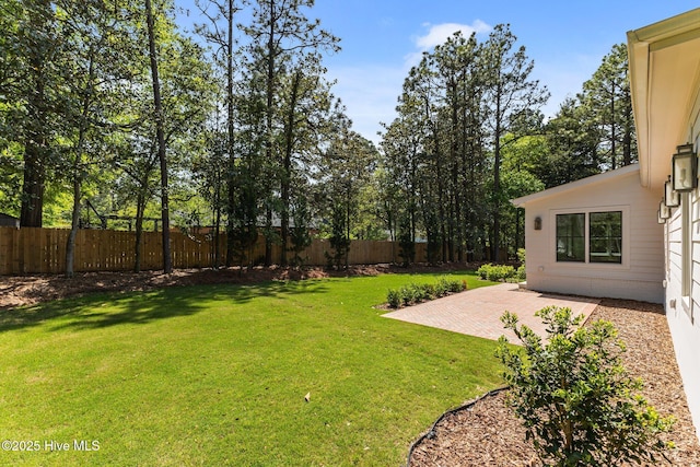 view of yard featuring a fenced backyard and a patio area