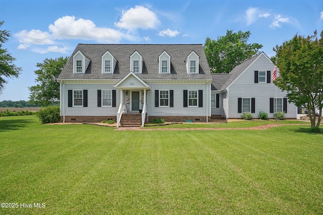 1227 Virginia Rd, Edenton, NC 27932 - cape cod house featuring crawl space, a front lawn, and roof with shingles