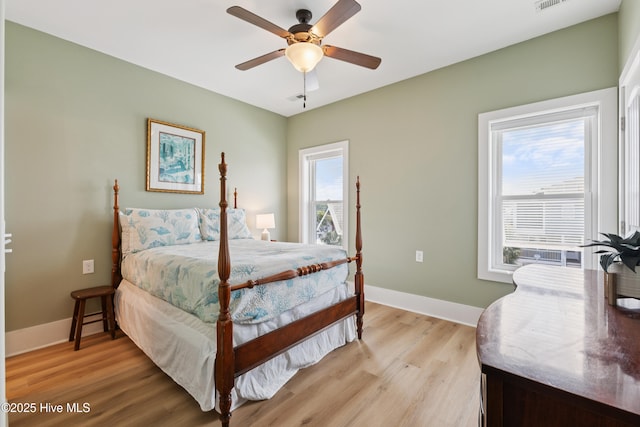 1605 Mackerel Ln Unit 2, Carolina Beach, NC 28428 - bedroom featuring light wood-style floors, baseboards, and a ceiling fan
