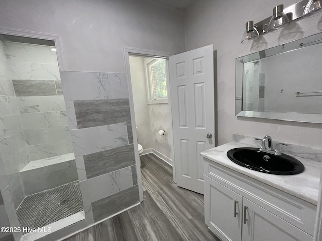 433 Riversound Dr, Edenton, NC 27932 - full bathroom with wood finished floors, vanity, a walk in shower, and toilet