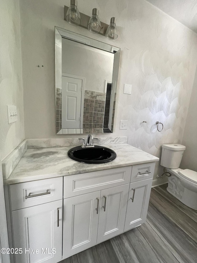 433 Riversound Dr, Edenton, NC 27932 - bathroom featuring wood finished floors, vanity, and toilet