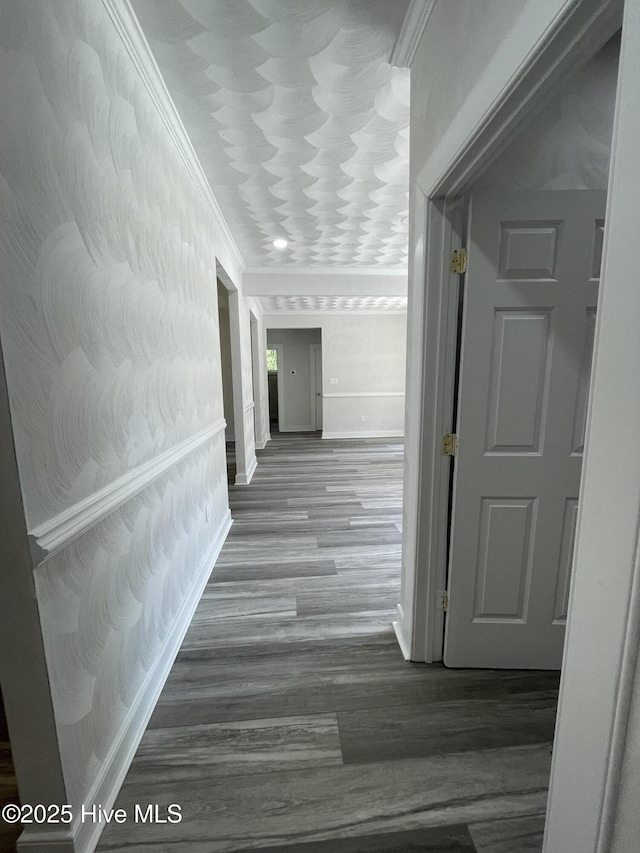 433 Riversound Dr, Edenton, NC 27932 - hall featuring dark wood-type flooring, crown molding, and baseboards