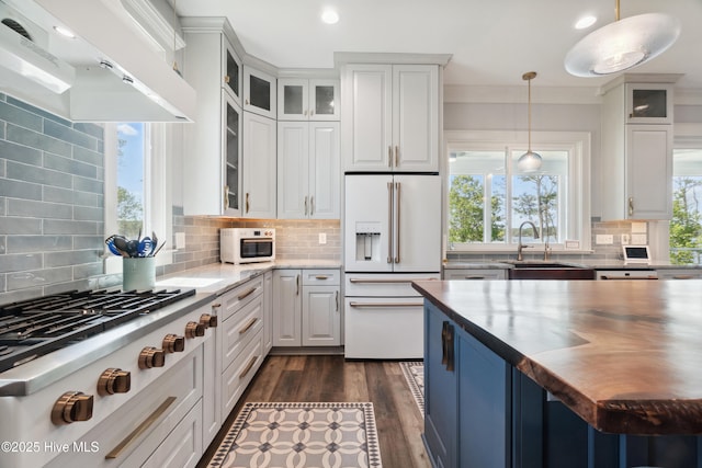 333 N Island Xing, Edenton, NC 27932 - kitchen featuring high end fridge, extractor fan, tasteful backsplash, and a sink