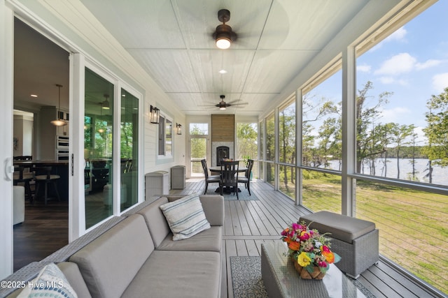 333 N Island Xing, Edenton, NC 27932 - sunroom featuring a ceiling fan and a water view