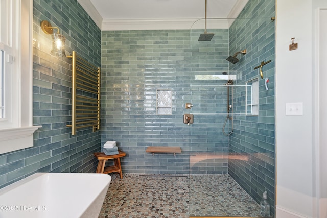 333 N Island Xing, Edenton, NC 27932 - full bathroom featuring radiator, crown molding, and tiled shower