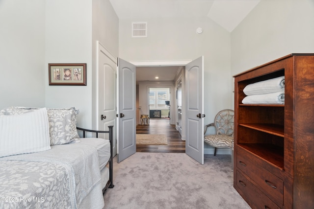 333 N Island Xing, Edenton, NC 27932 - carpeted bedroom featuring high vaulted ceiling and visible vents