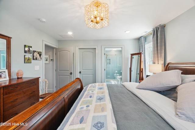 333 N Island Xing, Edenton, NC 27932 - bedroom with ensuite bath, recessed lighting, and a chandelier