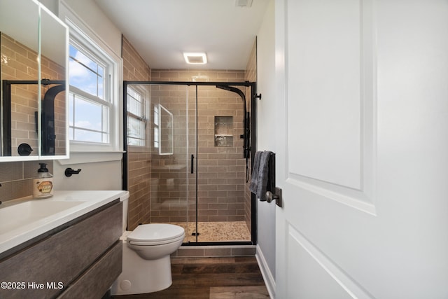 333 N Island Xing, Edenton, NC 27932 - full bath featuring a shower stall, toilet, vanity, and wood finished floors