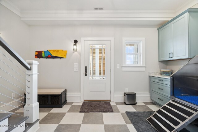 333 N Island Xing, Edenton, NC 27932 - mudroom with light floors, visible vents, and ornamental molding