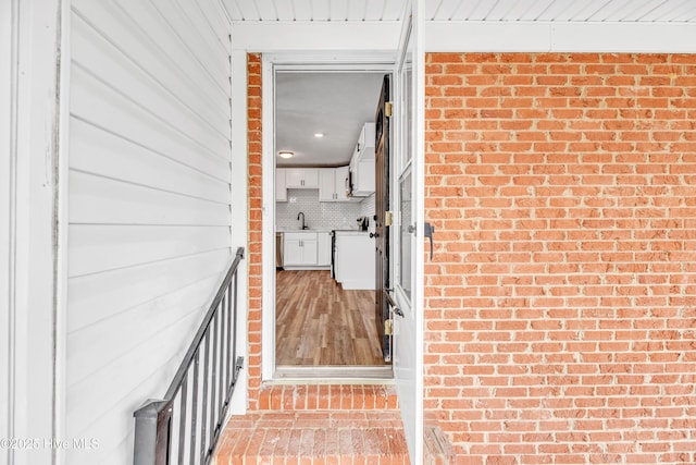 6203 Lynette Cir, Fayetteville, NC 28314 - entrance to property with brick siding and a sink