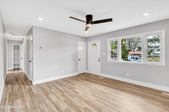 6203 Lynette Cir, Fayetteville, NC 28314 - unfurnished room featuring baseboards, light wood-style floors, ceiling fan, and recessed lighting