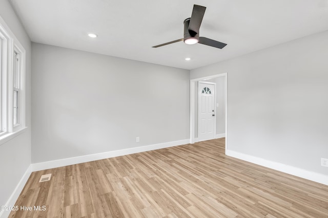 6203 Lynette Cir, Fayetteville, NC 28314 - spare room featuring a ceiling fan, baseboards, light wood finished floors, and recessed lighting