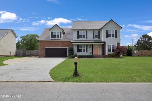 214 Target Ln, Hubert, NC 28539 - traditional-style home with concrete driveway, brick siding, a porch, and metal roof