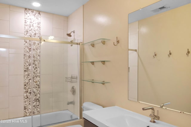 214 Target Ln, Hubert, NC 28539 - bathroom with toilet, combined bath / shower with glass door, vanity, and recessed lighting