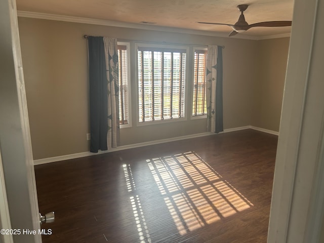 214 Target Ln, Hubert, NC 28539 - unfurnished room featuring a ceiling fan, wood finished floors, ornamental molding, and baseboards