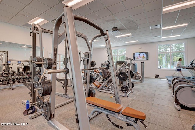 gym with a drop ceiling