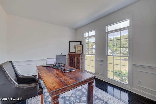 7240 Orchard Trce, Wilmington, NC 28409 - office with a wainscoted wall, wood finished floors, and a decorative wall