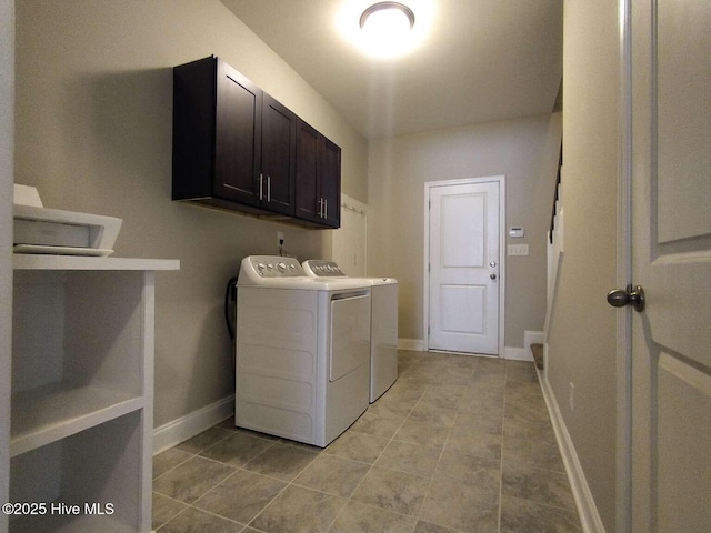 112 Schever Rd, West End, NC 27376 - washroom featuring independent washer and dryer, cabinet space, light tile patterned floors, and baseboards