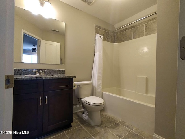 112 Schever Rd, West End, NC 27376 - full bath featuring toilet, vanity, tile patterned flooring, and shower / bathtub combination with curtain