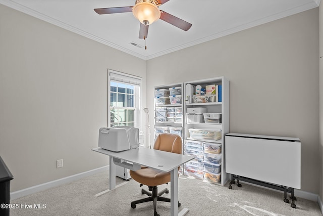 4751 Waves Pointe Pointe, Wilmington, NC 28412 - carpeted office space featuring a ceiling fan and crown molding