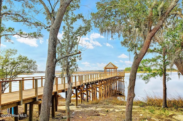dock area featuring a water view