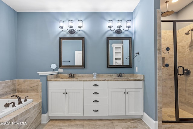 6460 Carrick Bend Trl SW, Ocean Isle Beach, NC 28469 - bathroom with a shower stall, a bath, and double vanity