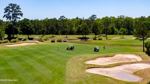 view of community featuring golf course view and a lawn
