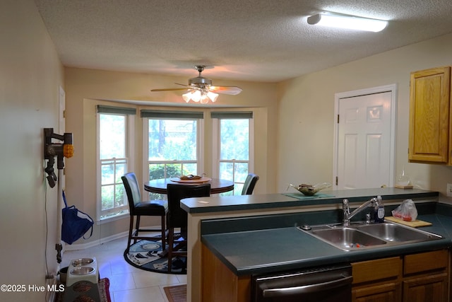 10 Flint Ct Unit 12, Pinehurst, NC 28374 - kitchen featuring a sink, dark countertops, dishwasher, plenty of natural light, and a textured ceiling