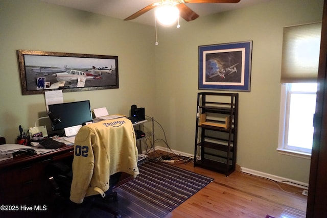 10 Flint Ct Unit 12, Pinehurst, NC 28374 - home office featuring ceiling fan, wood finished floors, and baseboards
