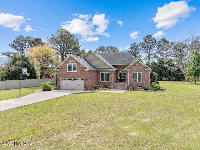 craftsman-style home with a garage, driveway, and brick siding