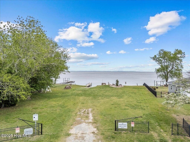 view of yard with a water view