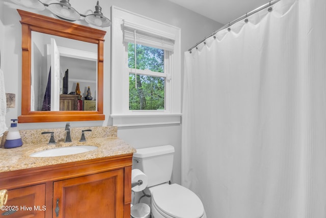 2446 Garys Ln, New Bern, NC 28562 - full bathroom with toilet, a shower with curtain, and vanity