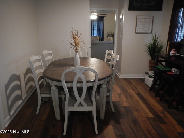 1714 Dillahunt St, New Bern, NC 28560 - dining room with dark wood finished floors and ceiling fan