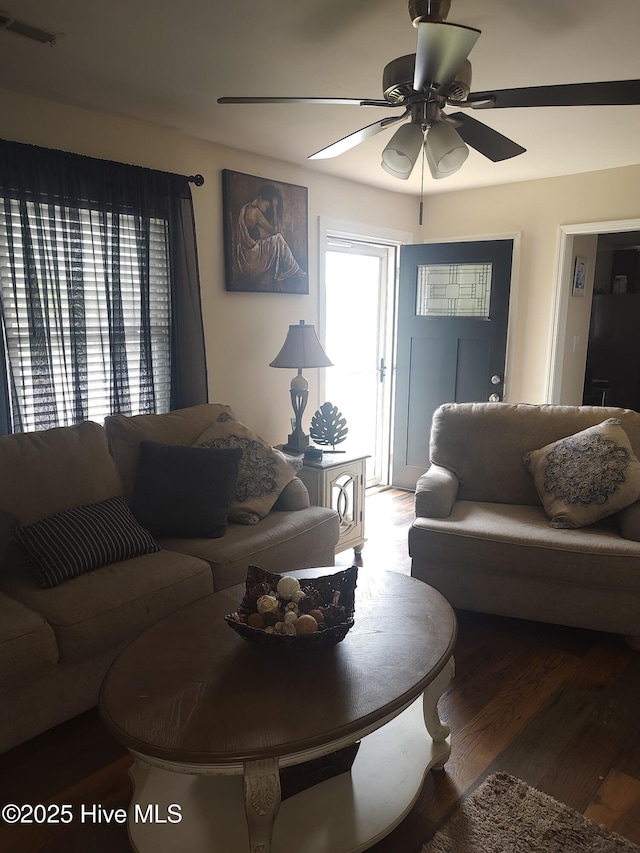 1714 Dillahunt St, New Bern, NC 28560 - living area featuring a ceiling fan and wood finished floors