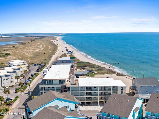 bird's eye view of waterfront with a beach