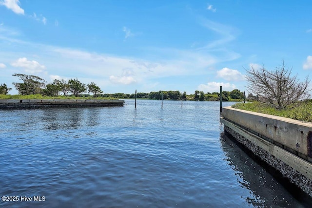 view of dock with a water view