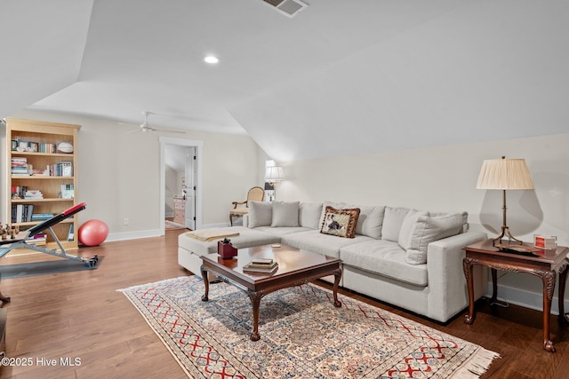 100 Holly Springs Ct, Southern Pines, NC 28387 - living area featuring wood finished floors, visible vents, baseboards, ceiling fan, and recessed lighting