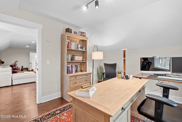 100 Holly Springs Ct, Southern Pines, NC 28387 - office space with dark wood finished floors, baseboards, and lofted ceiling