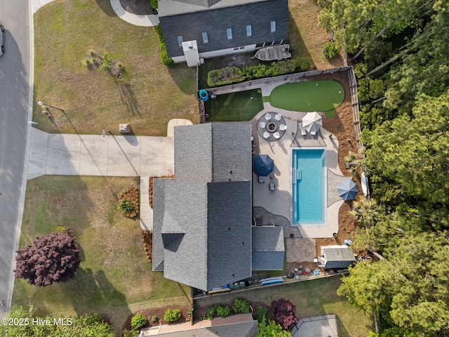 aerial view of a pool