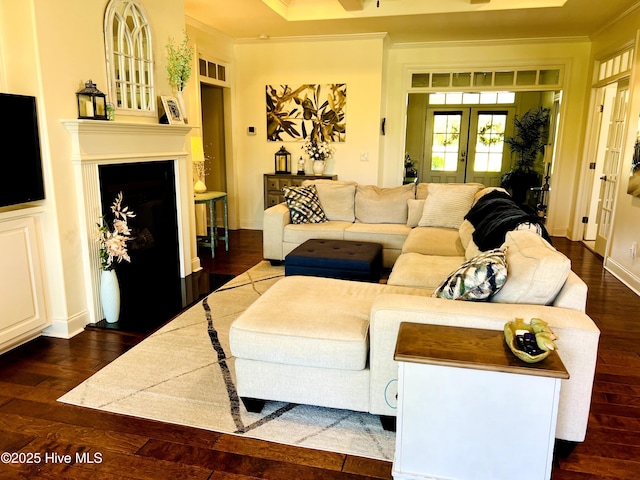 2208 Drawing Ct, Wilmington, NC 28412 - living room with french doors, ornamental molding, and wood finished floors