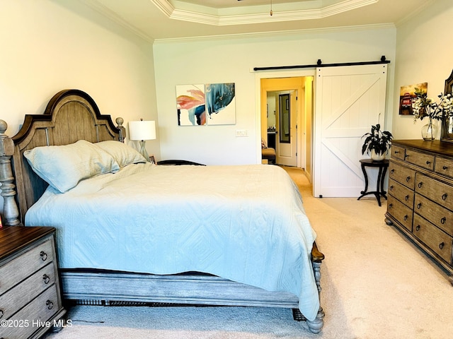 2208 Drawing Ct, Wilmington, NC 28412 - bedroom with ornamental molding, light carpet, and a barn door