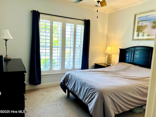 2208 Drawing Ct, Wilmington, NC 28412 - bedroom with crown molding, carpet, and a ceiling fan