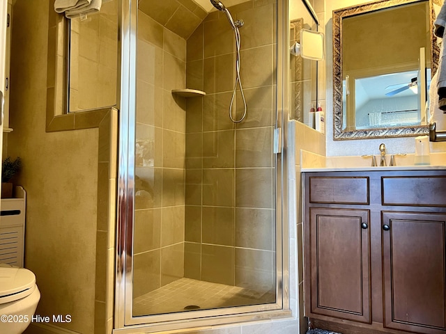 2208 Drawing Ct, Wilmington, NC 28412 - full bathroom featuring a stall shower, vanity, and a ceiling fan