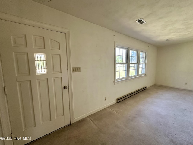 119 Emperor Landing Rd, Edenton, NC 27932 - foyer featuring a baseboard heating unit, baseboards, visible vents, and carpet