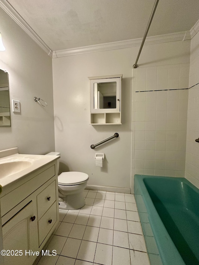119 Emperor Landing Rd, Edenton, NC 27932 - full bathroom with tile patterned floors, ornamental molding, vanity, toilet, and shower / bathtub combination