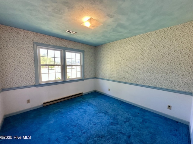 119 Emperor Landing Rd, Edenton, NC 27932 - carpeted spare room featuring a baseboard radiator, wallpapered walls, and visible vents