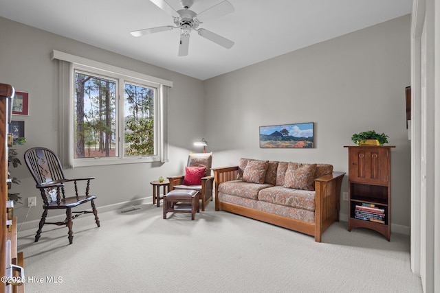 8 Driving Range Rd, Pinehurst, NC 28374 - living area with carpet, baseboards, and a ceiling fan
